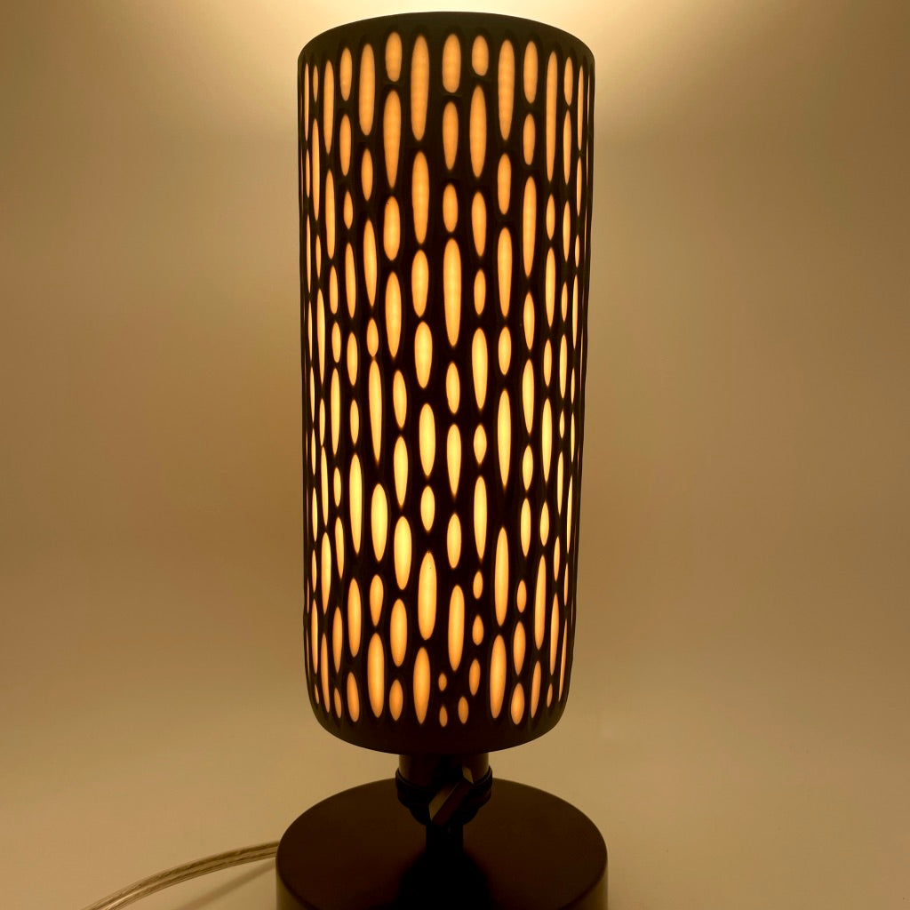 *Now preorder* Table Lamp- "Spires" Black and White layered and  hand-carved Porcelain Shade and Choice of Base (ship by DEC15)