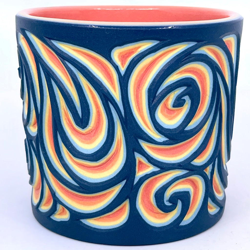 Cobalt to Coral Swirls- 5 Layer Carved Tumbler *Preorder* (Ship in 4-6 weeks)