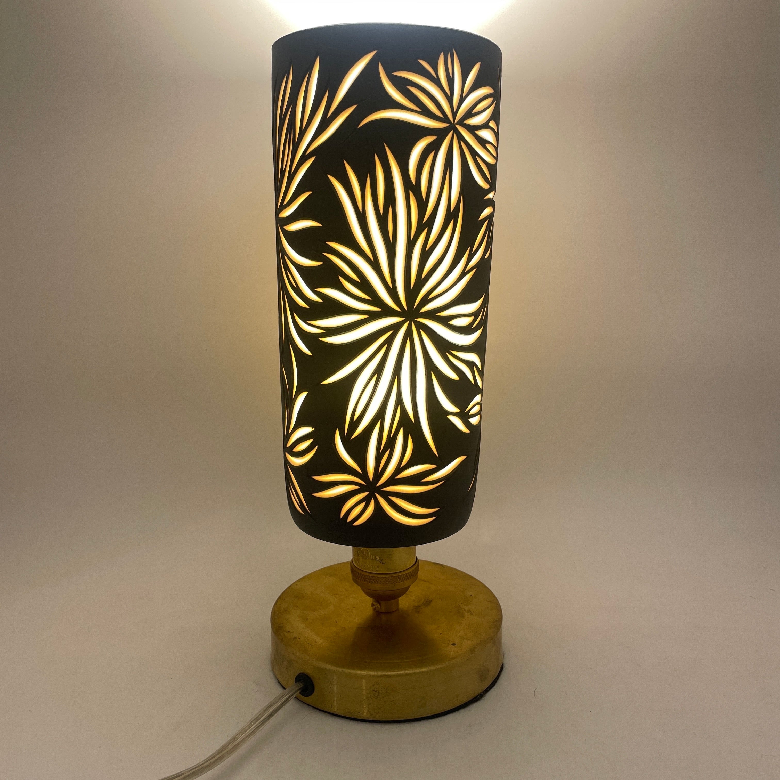 Table Lamp- “Starburst” hand-carved Black and White layered and hand-carved Porcelain Shade and Choice of Base (ready to ship)