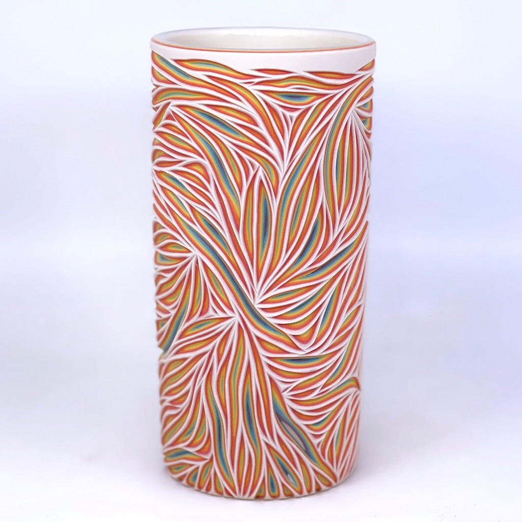 Preorder* Rainbow Intricate Carved Medium Column Vase 8-Layer, White (ship in 6-8 weeks)