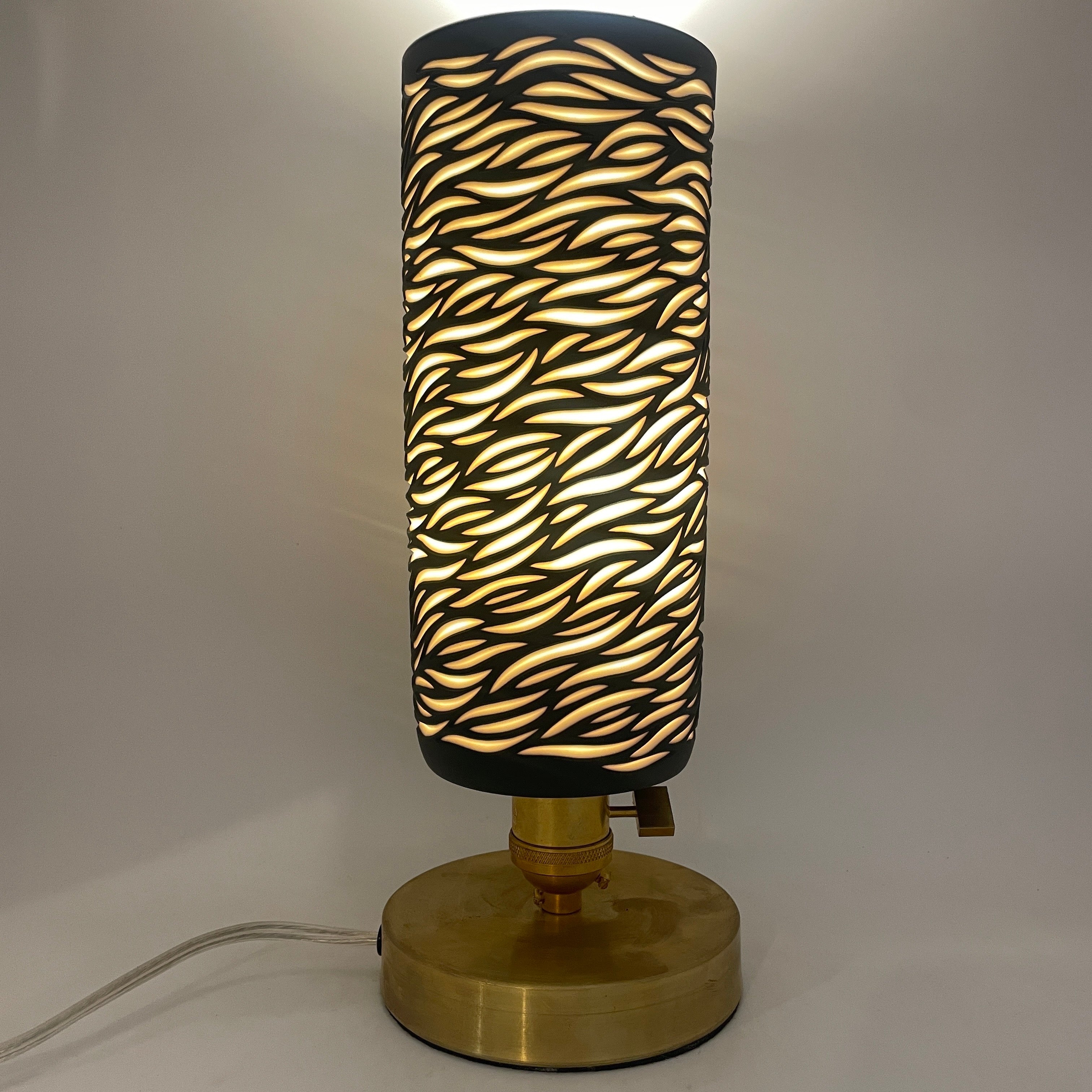 Table Lamp- “Flow” hand-carved Black and White layered and hand-carved Porcelain Shade and Choice of Base (ready to ship)