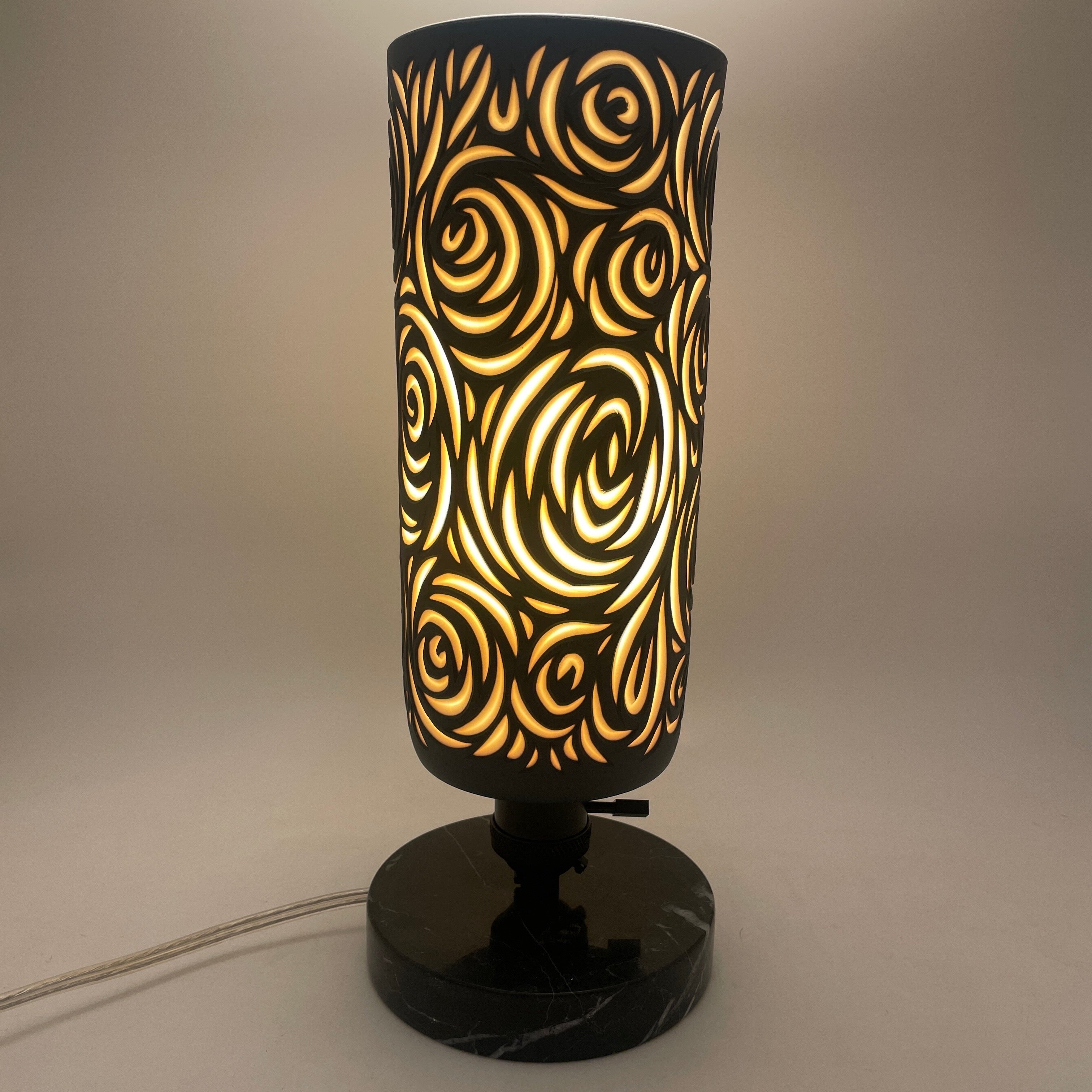 Table Lamp- “Roses” Black and White layered and  hand-carved Porcelain Shade and Choice of Base Preorder ship for holidays