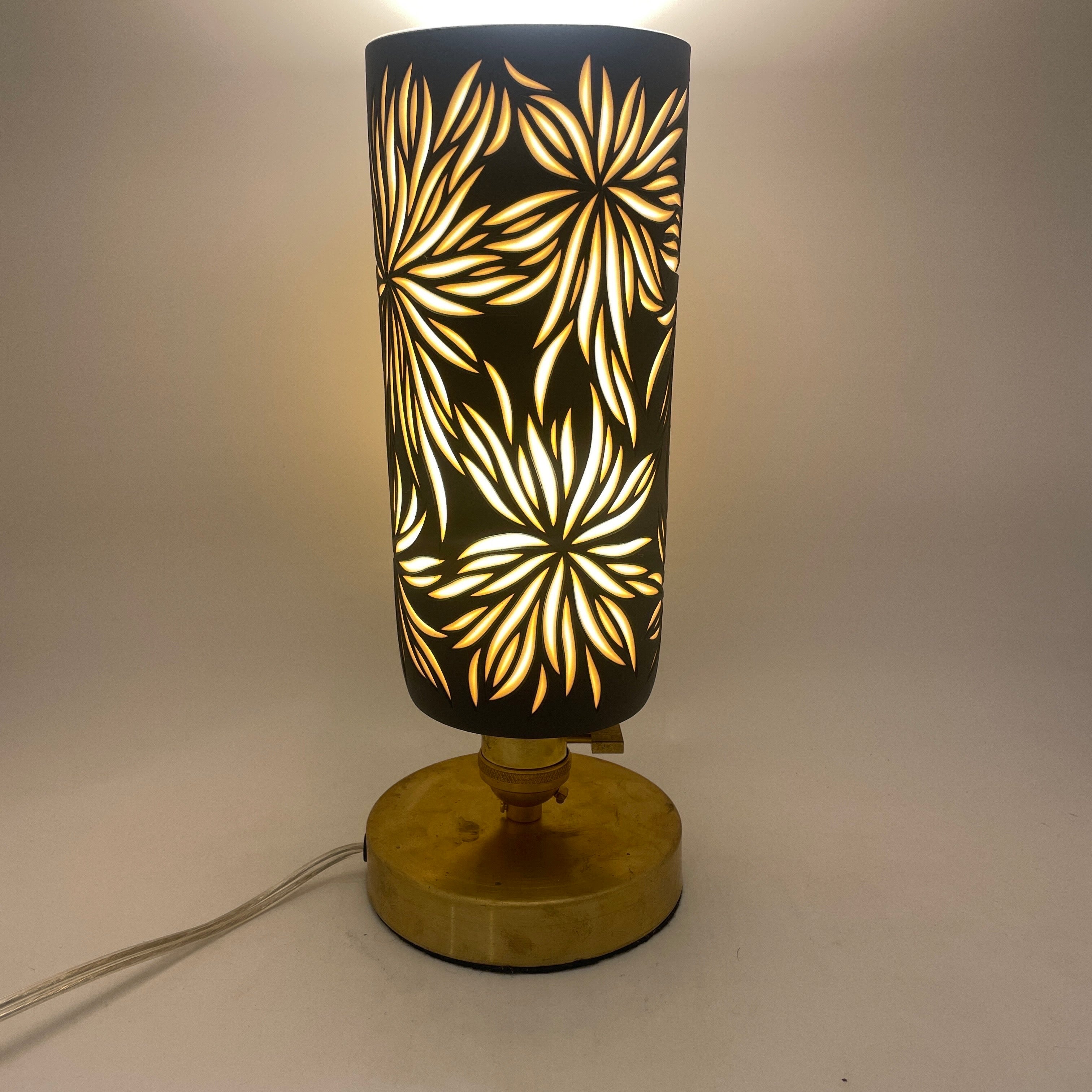 Table Lamp- “Starburst” hand-carved Black and White layered and hand-carved Porcelain Shade and Choice of Base (ready to ship)
