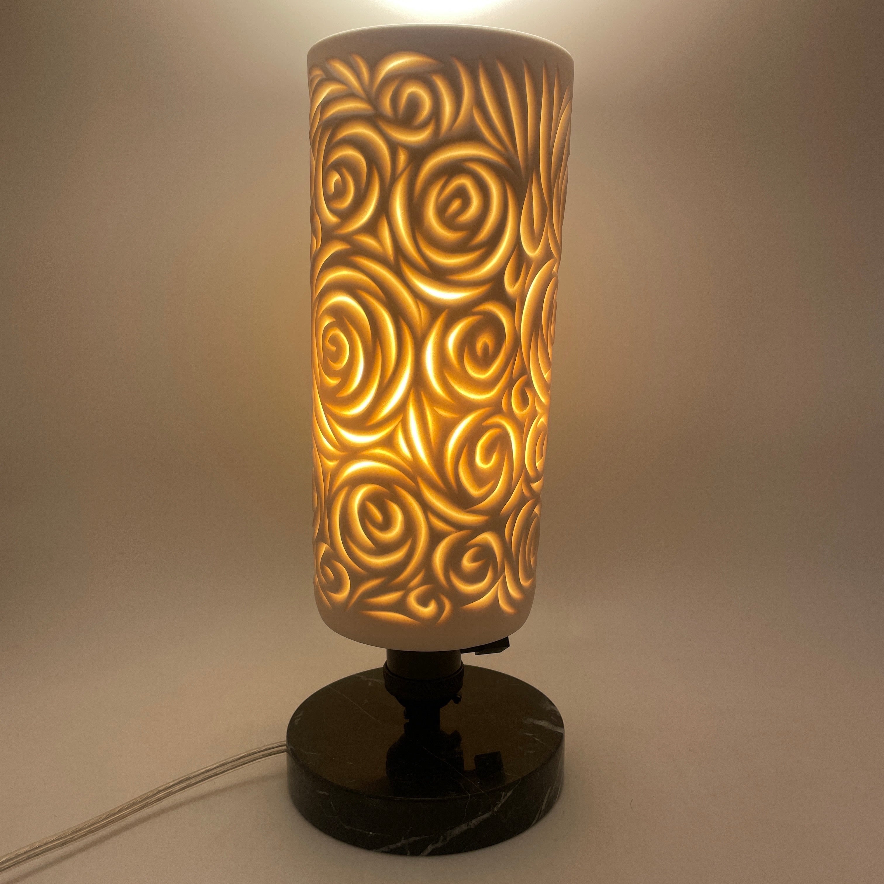 Table Lamp- “Roses” hand-carved White Porcelain Shade andChoice of Base (ready to ship)