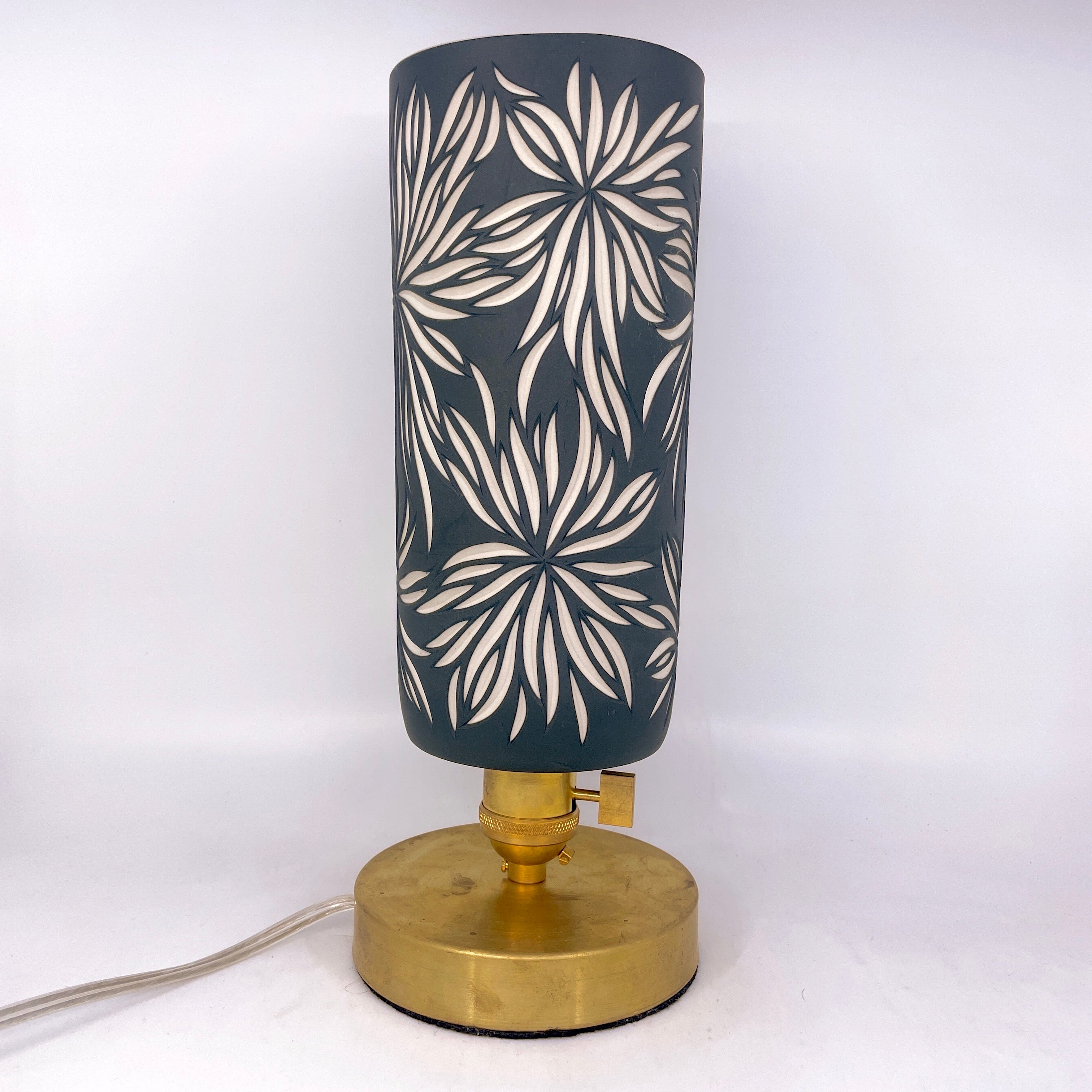 Table Lamp- “Starburst” hand-carved Black and White layered and hand-carved Porcelain Shade and Choice of Base (ready to ship)