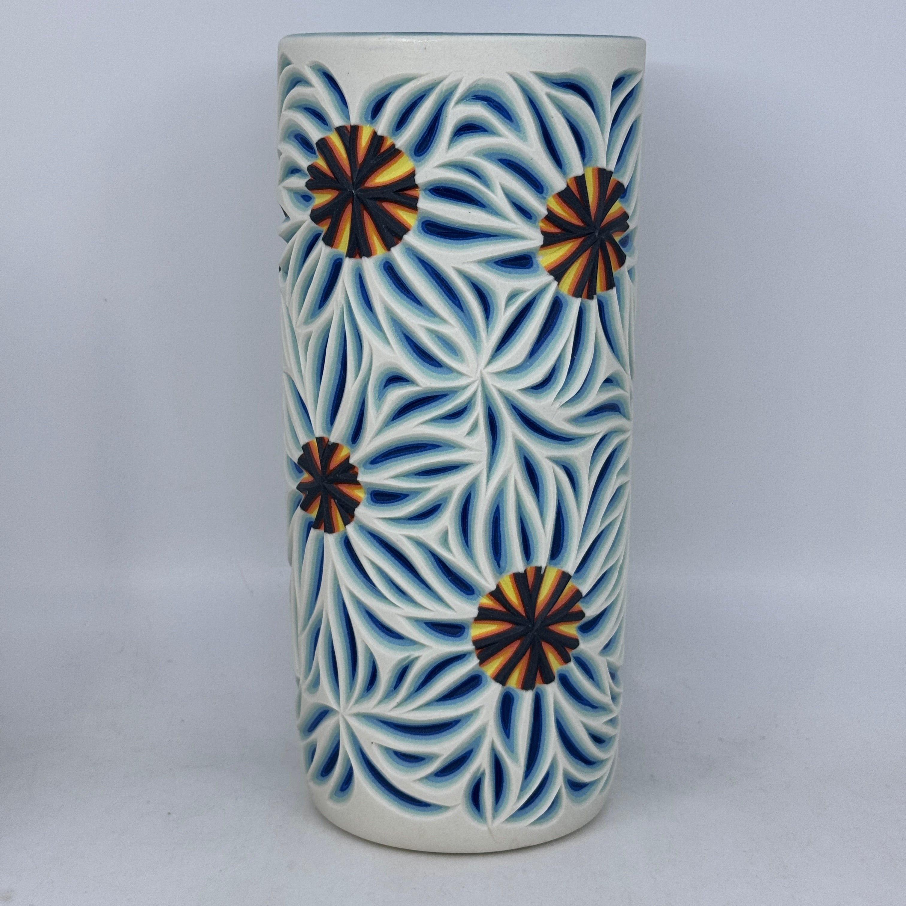 Hybrid Layered Fire and Ice Starburst Column Vase
