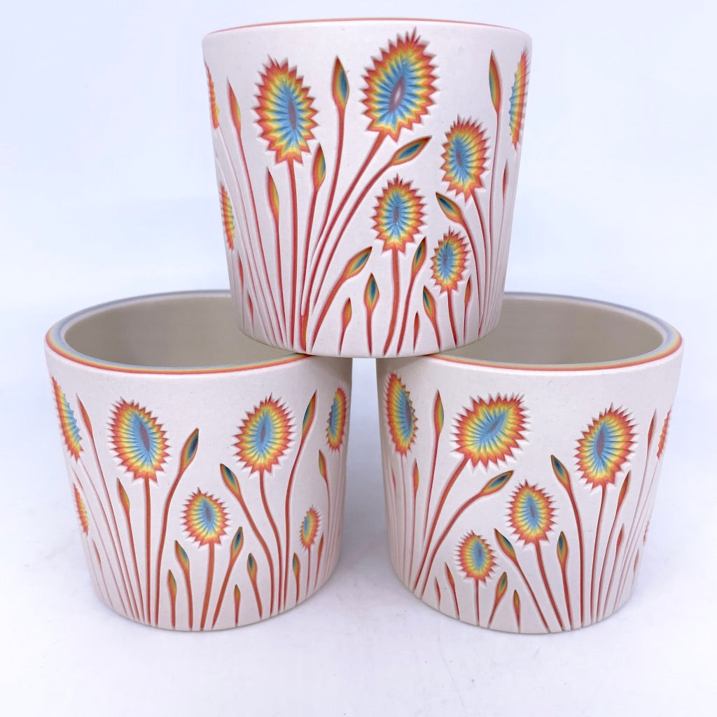White Rainbow Botanical Carved Tumbler - Limited Ready to Ship