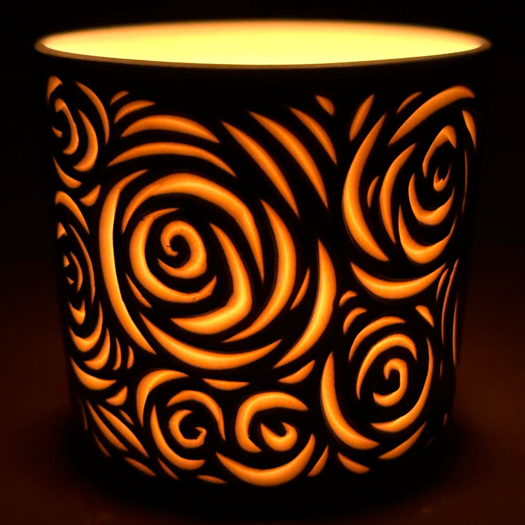 Roses 2-Layer Carved Luminary (black exterior)