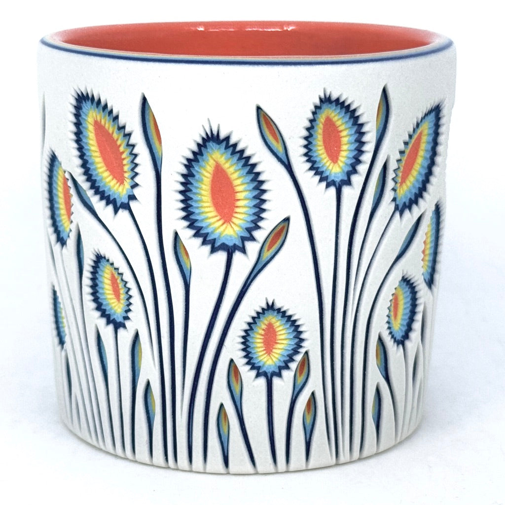 *Ready to Ship* Botanical White to Coral Carved Tumbler