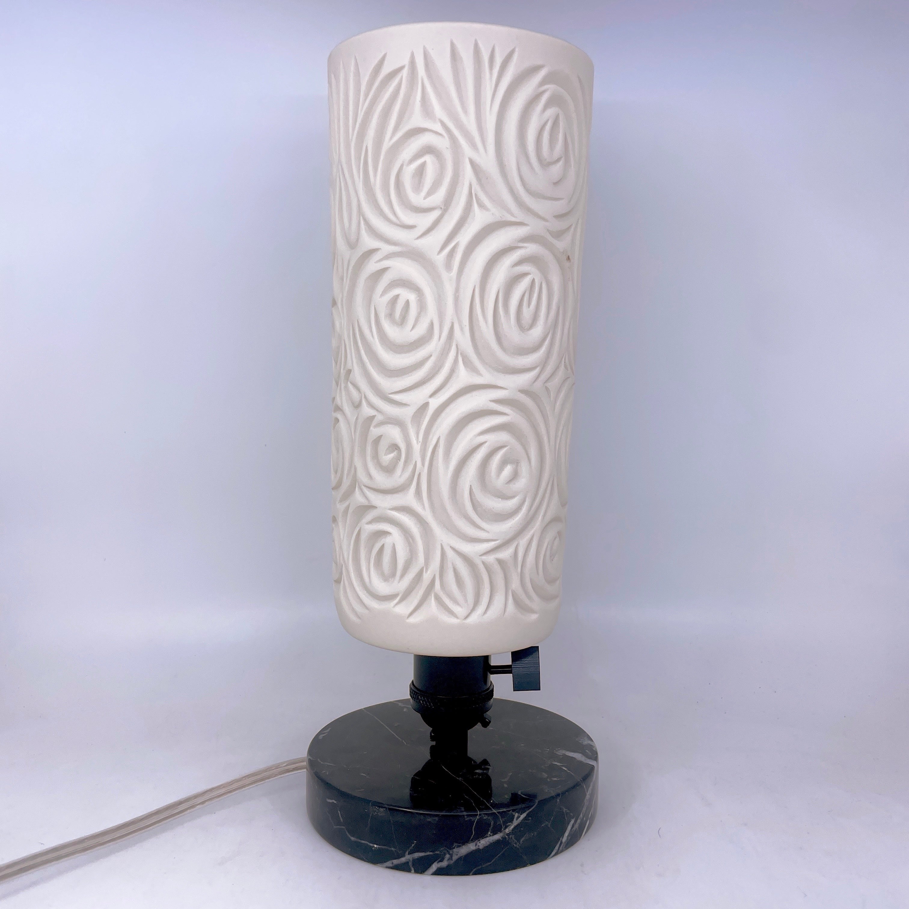 Table Lamp- “Roses” hand-carved White Porcelain Shade andChoice of Base (ready to ship)