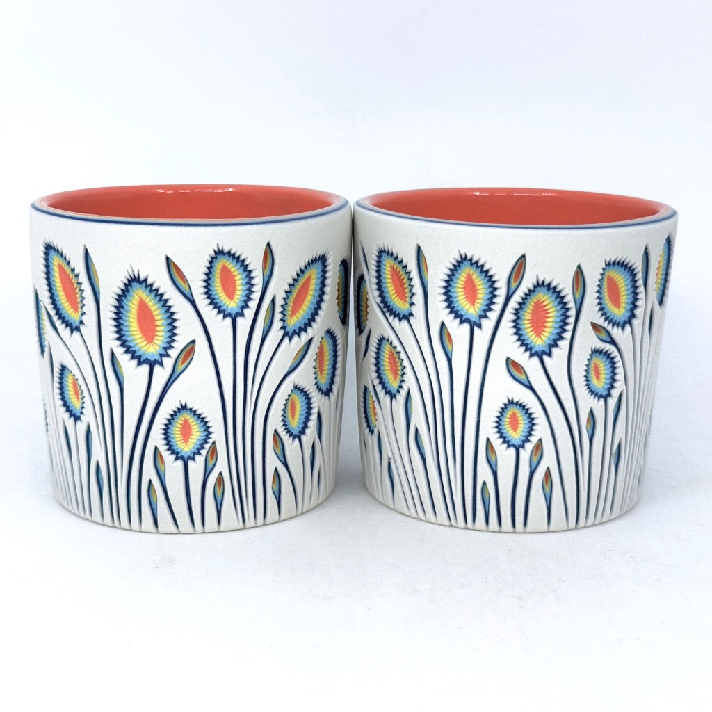 *Ready to Ship* Botanical White to Coral Carved Tumbler
