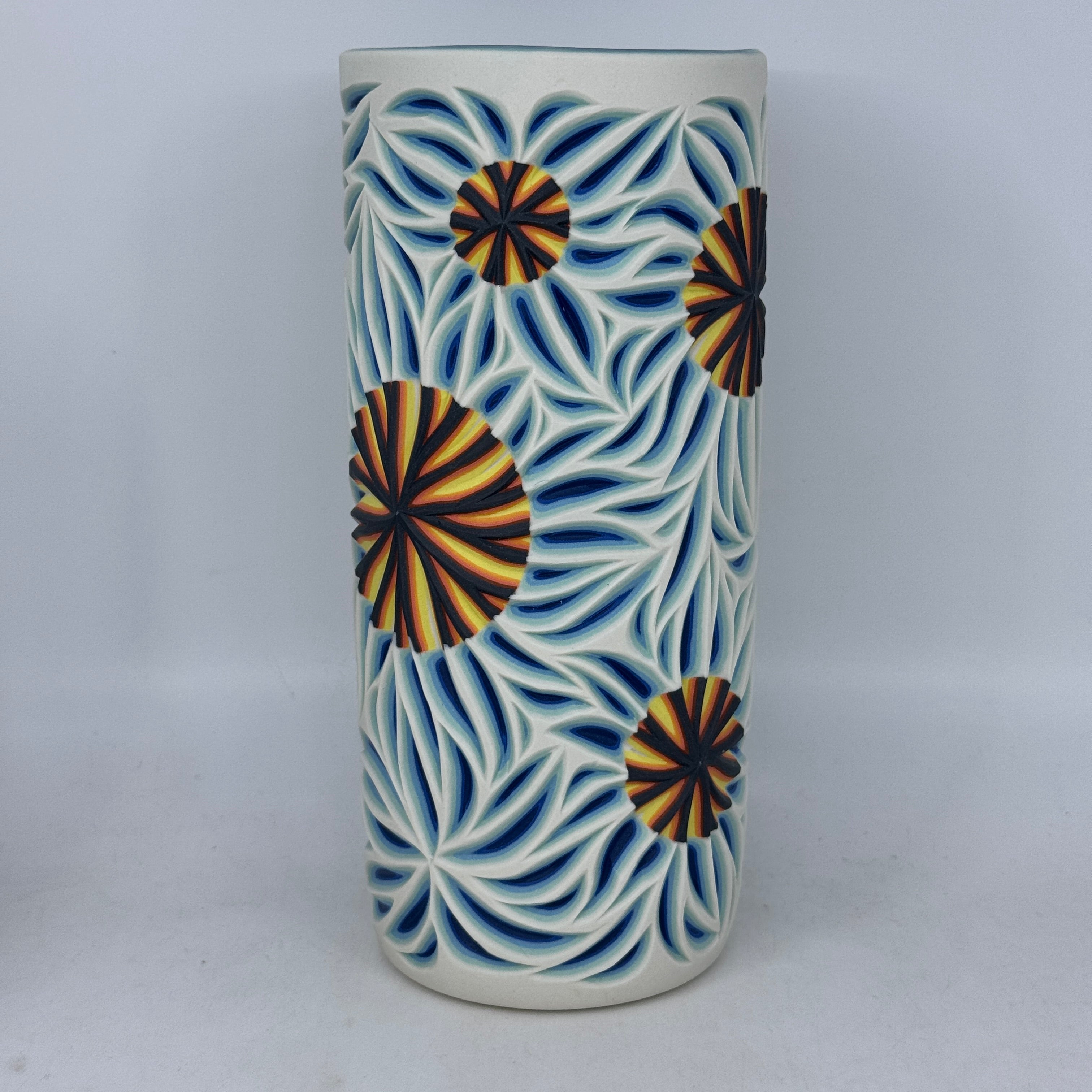 Hybrid Layered Fire and Ice Starburst Column Vase