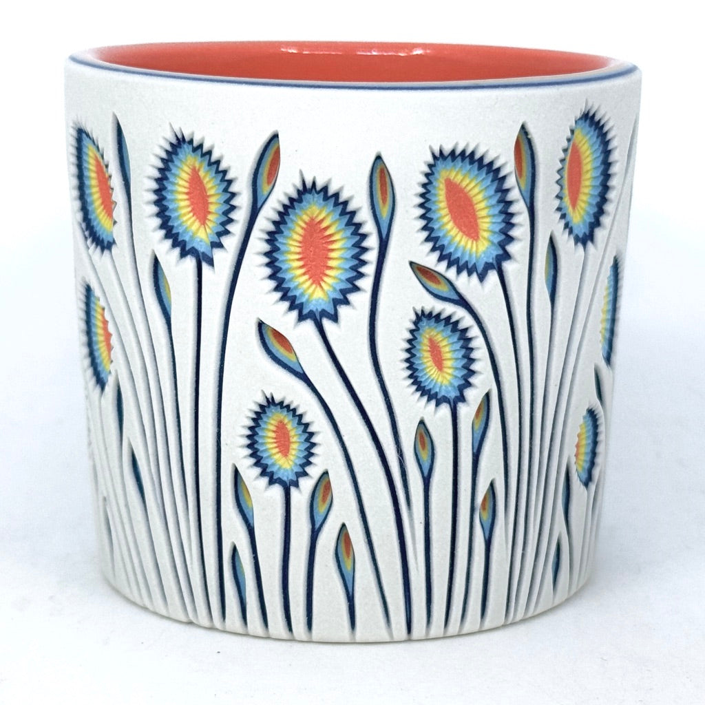 *Ready to Ship* Botanical White to Coral Carved Tumbler