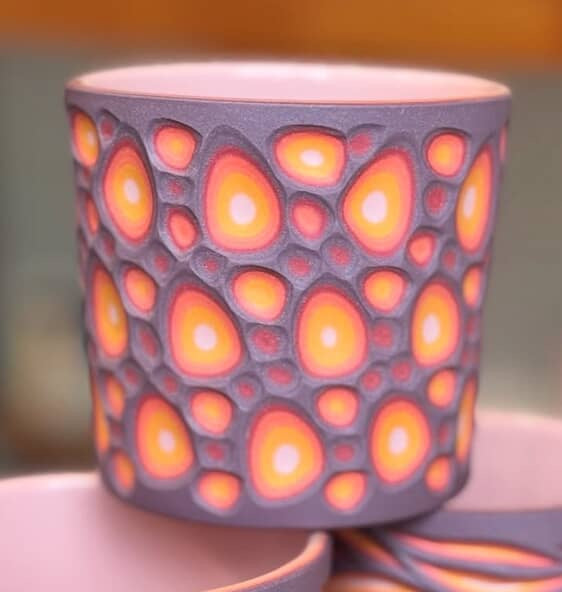 Custom for Mindy* Red crater soup bowl and blue layered flow soup bowl