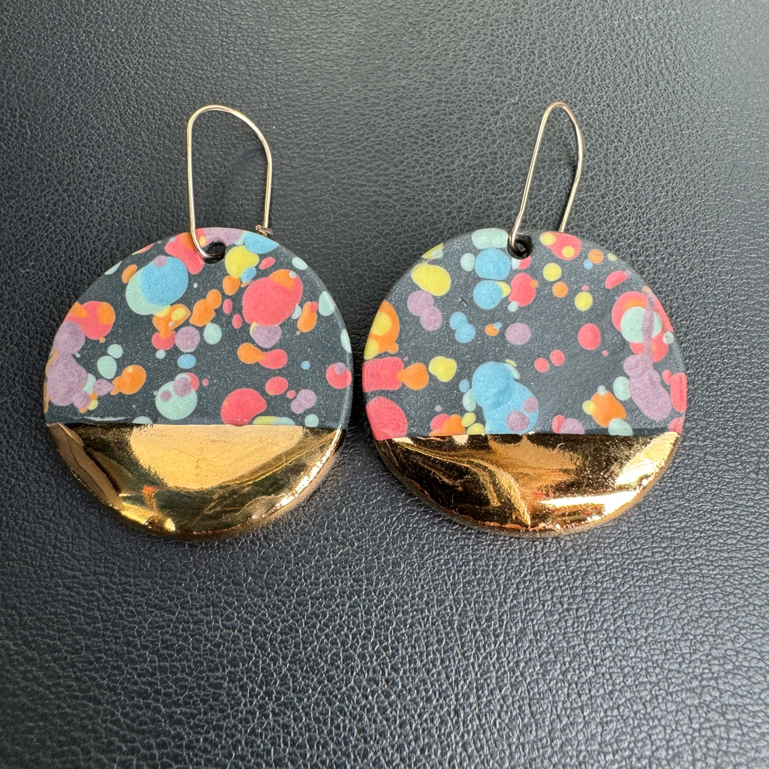 Rainbow Drops Gold Luster Large Circles - Drop Earrings