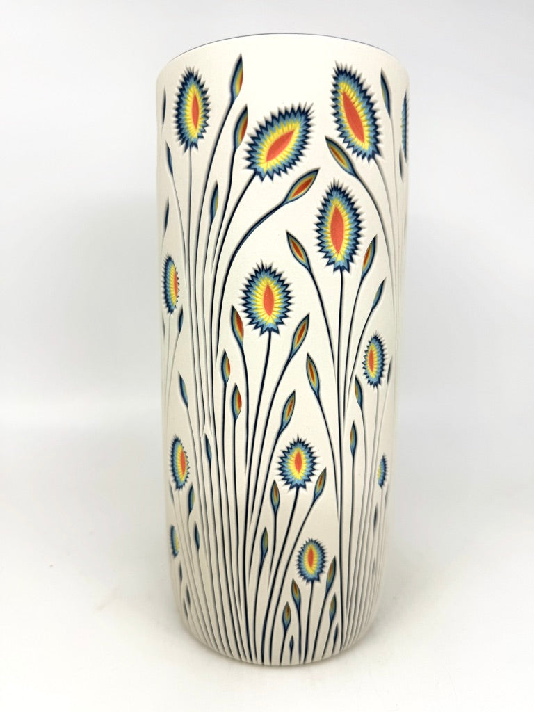 Large Column Vase- Botanical 5 Layer Carved