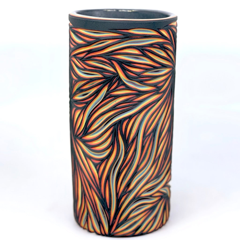 Rainbow Intricate Carved Medium Column Vase 8-Layer, Black