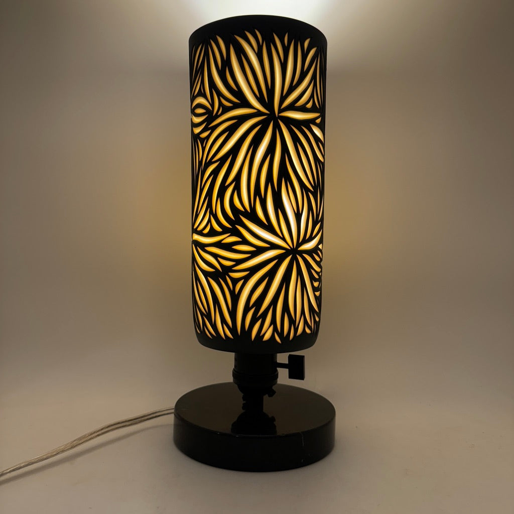 Table Lamp- “Starburst” Black and White 2 layer, hand-carved  Porcelain Shade and Choice of Base Preorder, ships for holidays (Copy)