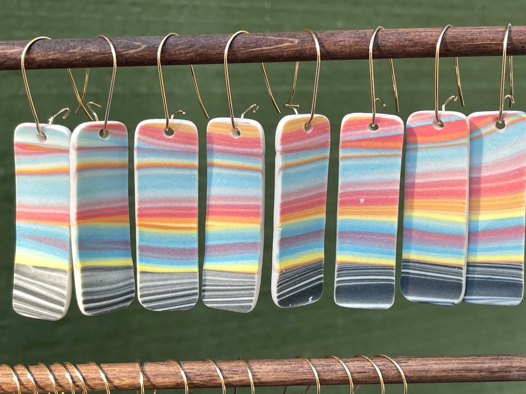 Rainbow Landscape Drop Earrings -Long (3 inches) 4 pairs, Ready to Ship