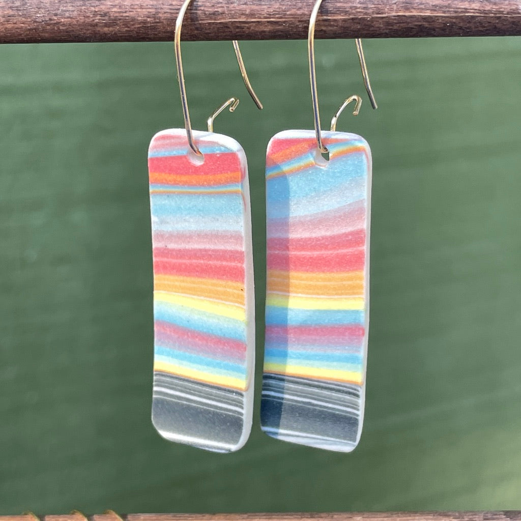 Rainbow Landscape Drop Earrings -Long (3 inches) 4 pairs, Ready to Ship