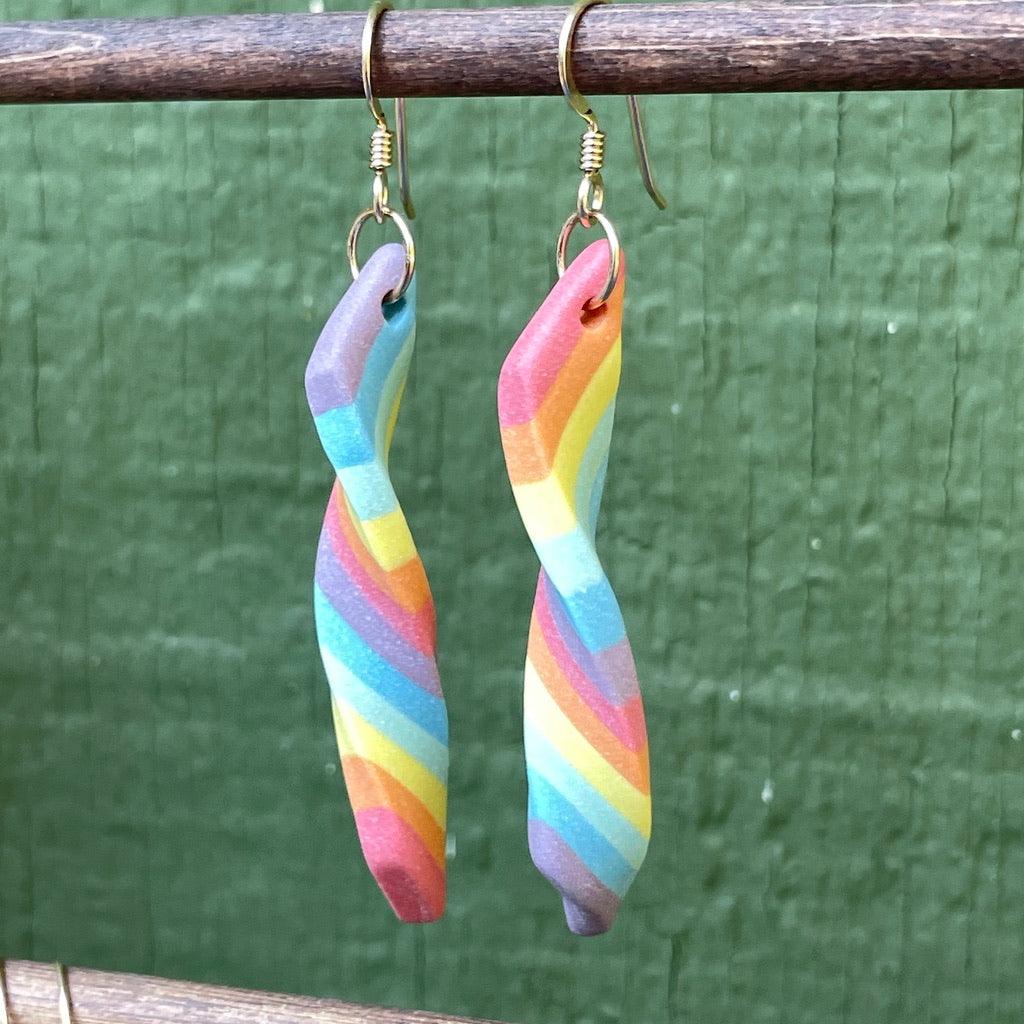 Double Stripe Rainbow Twisty Drop Earrings Preorder *ship in 4-6 weeks*