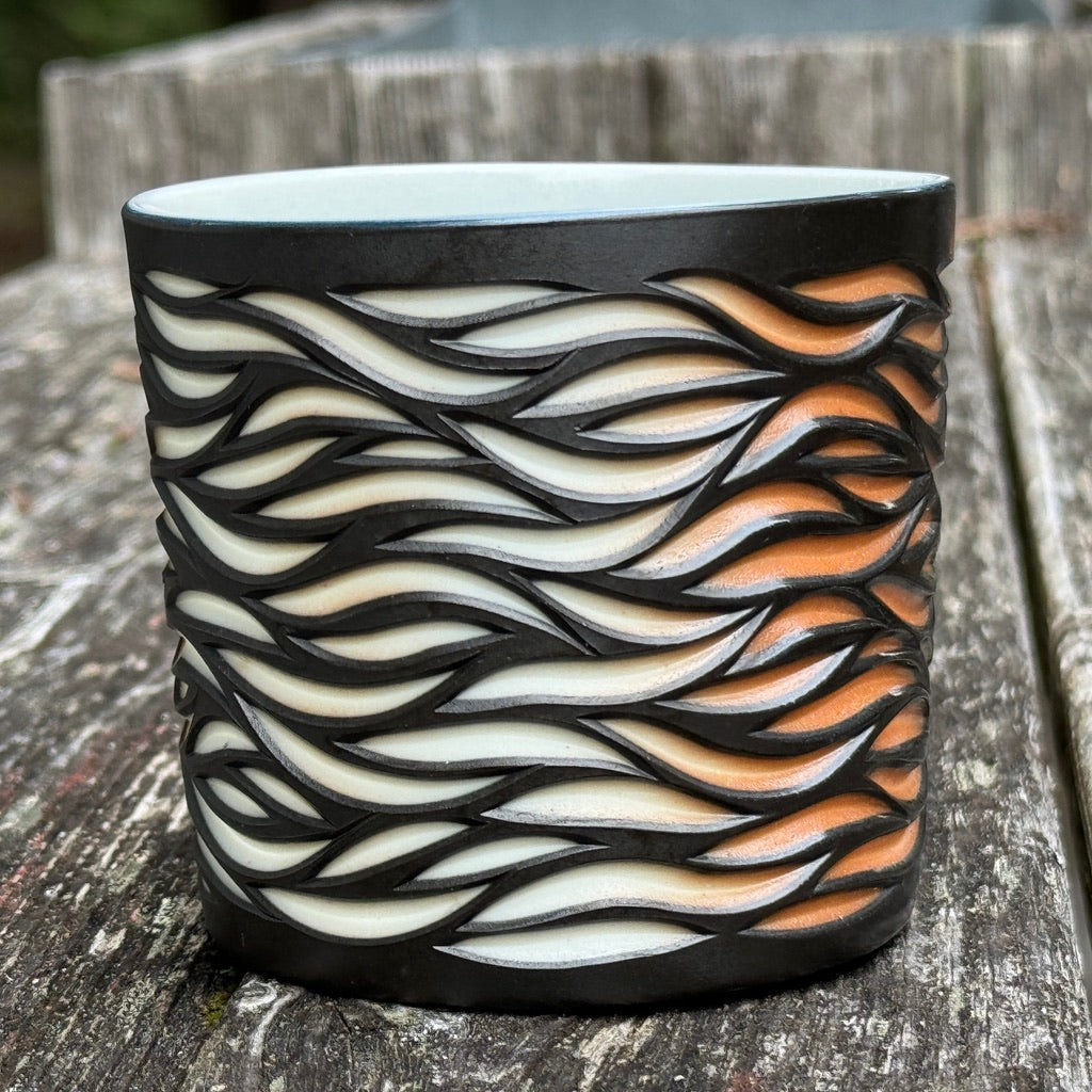Wood Fired #33 Hand Carved Votive Flow - Oval