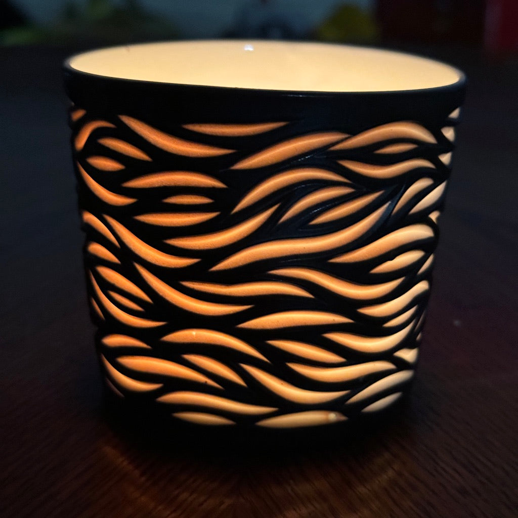 Wood Fired #33 Hand Carved Votive Flow - Oval