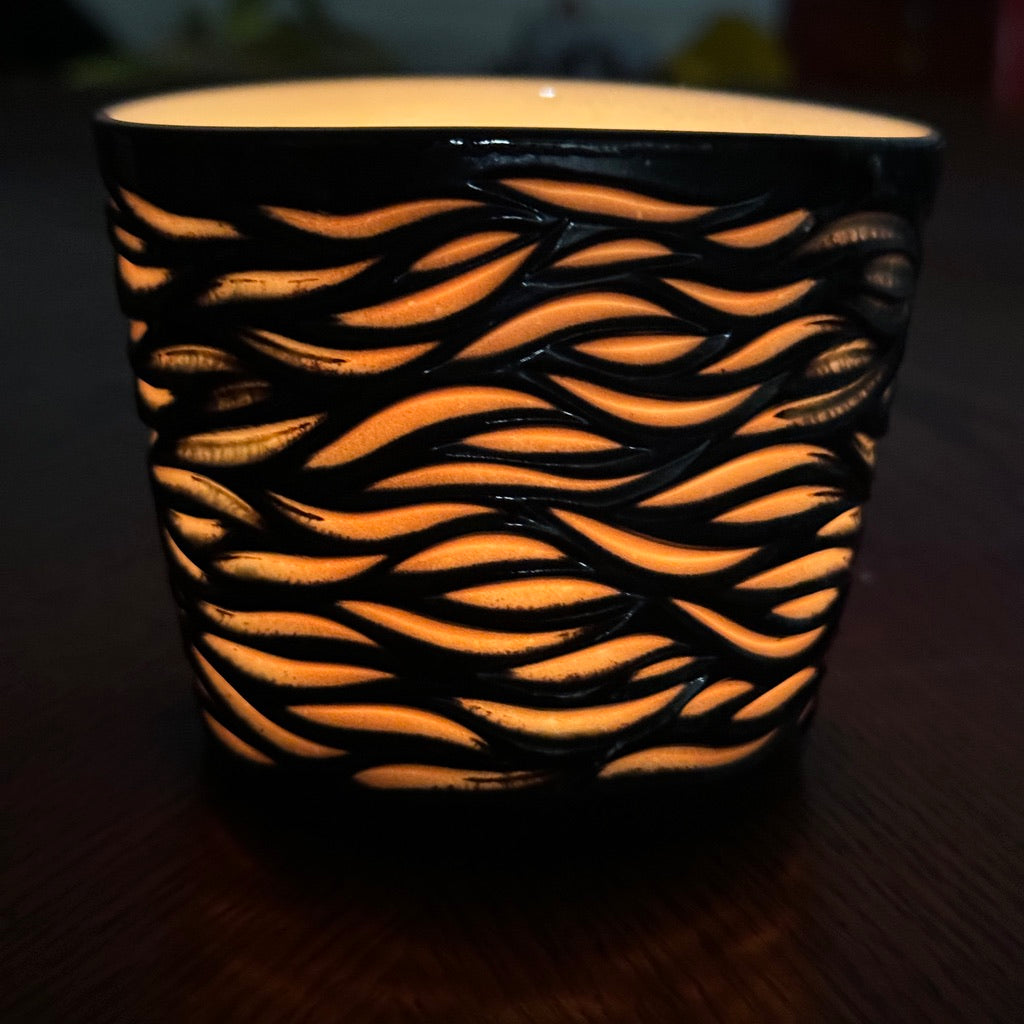 Wood Fired #36 Hand Carved Votive- Flow Very Warped, Wobbles