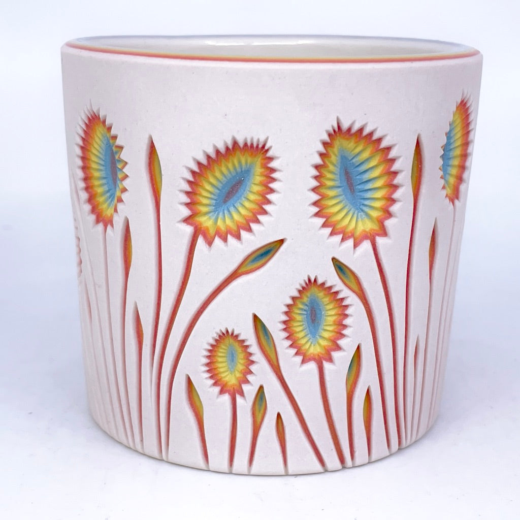 White Rainbow Botanical Carved Tumbler - Limited Ready to Ship