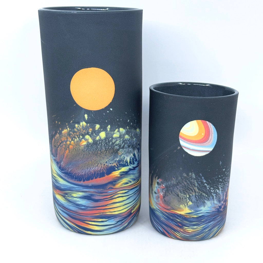 *Preorder Closed* Rainbow Aurora Column Vase w/ Rainbow Or Orange Planets- 2 Sizes