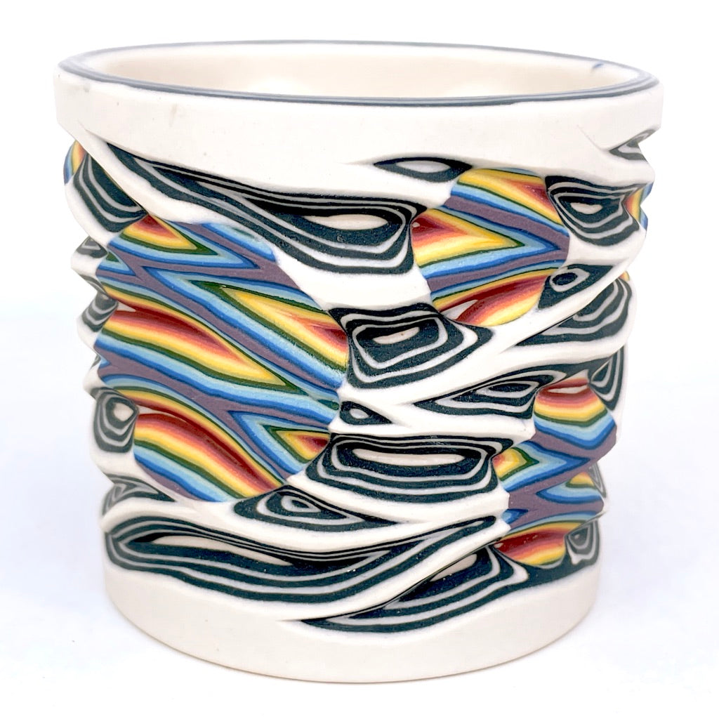 Flow Carved Hybrid Layering- Rainbow Inserts on White/Black - 20 Layer Functional Fine Art Tumbler