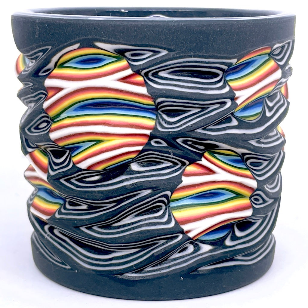 Flow Carved Hybrid Layering- Rainbow Inserts on Black/White - 20 Layer Functional Fine Art Tumbler