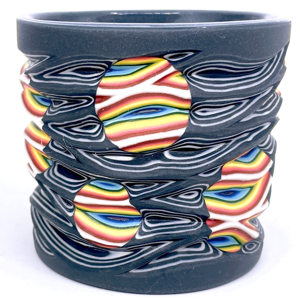 Flow Carved Hybrid Layering- Rainbow Inserts on Black/White - 20 Layer Functional Fine Art Tumbler