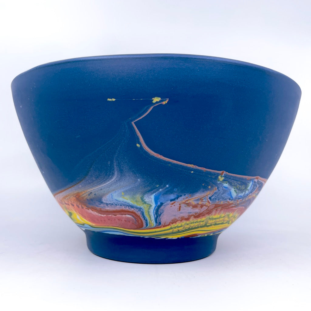 16 Color Rainbow Aurora, Cobalt Background Large Serving Bowl *Now Preorder, ship in 4-6 weeks*