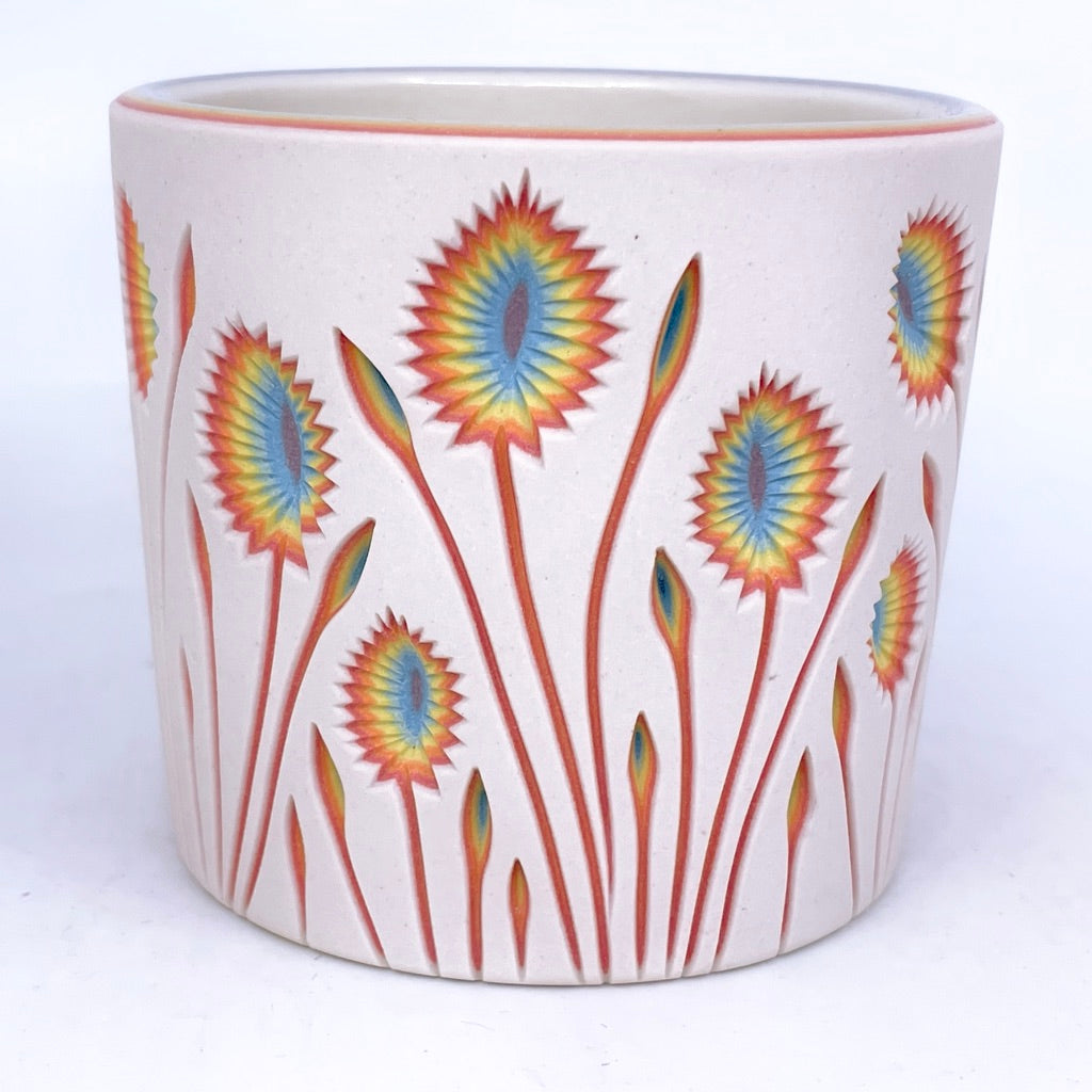 White Rainbow Botanical Carved Tumbler - Limited Ready to Ship