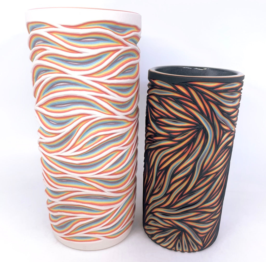 Rainbow Flow Large Column Vase 8-Layer Hand Carved *Now Preorder, ship in 4-6 weeks*