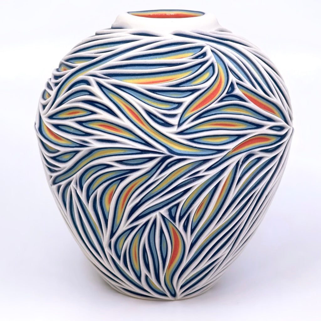 White to Coral Bud Vase Intricate Carved (Ready to ship)