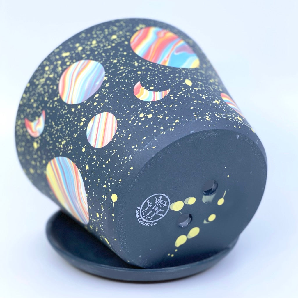 Galaxy Large Planter With small rainbow hearts added