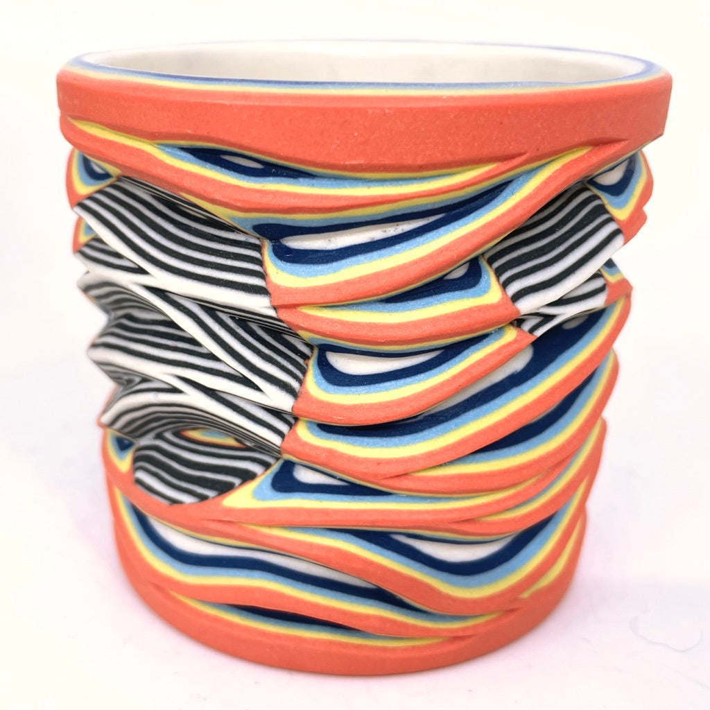 Flow Hybrid Layering- Coral to White w/ B&W Inserts- Carved 19 Layer Functional Fine Art Tumbler
