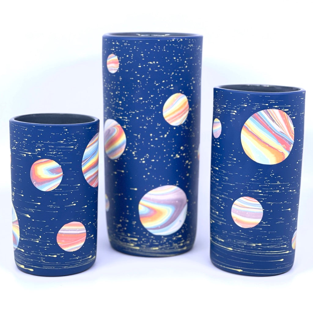 Cobalt Rainbow Galaxy Column Vase (3 sizes)- Earth Day 2022 Exclusive *Preorder* Ship in 4-6 weeks