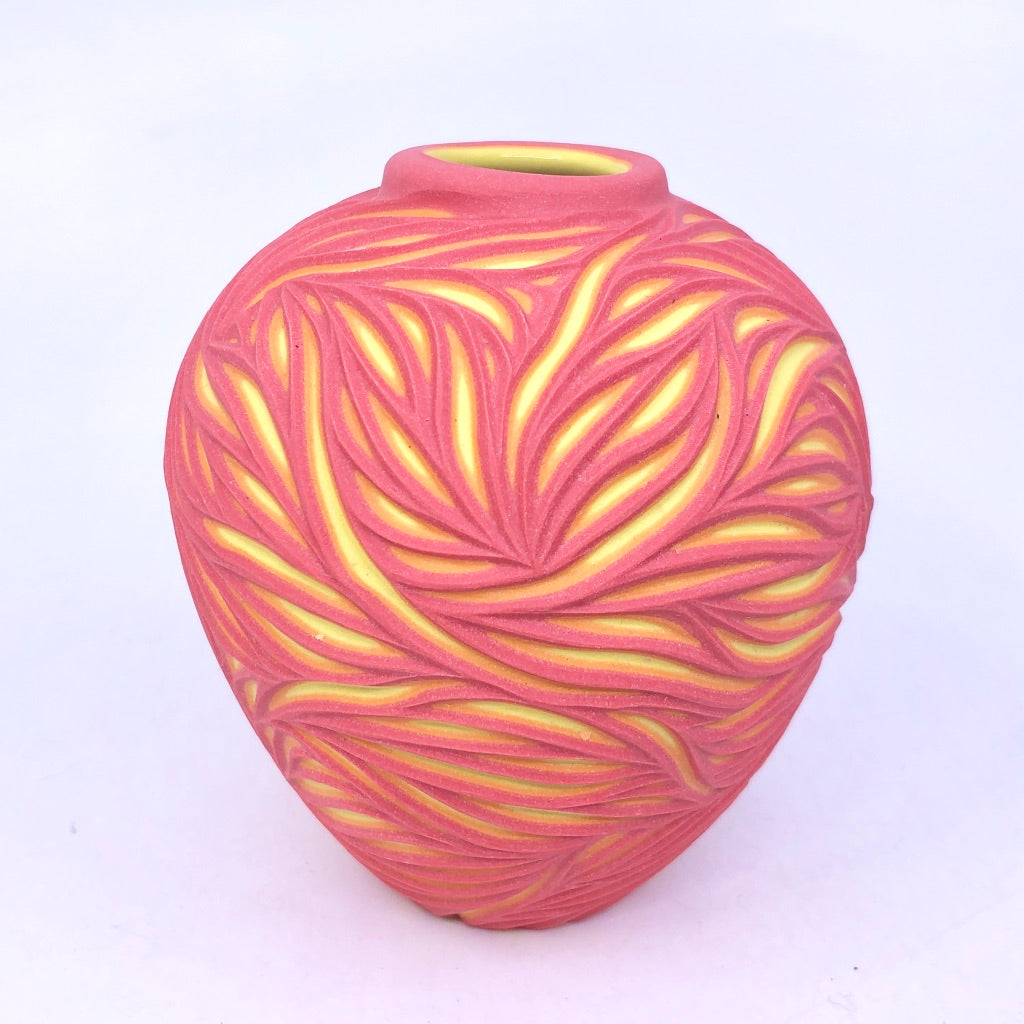 Bright Red 3-Layer Intricate Carved Bud Vase