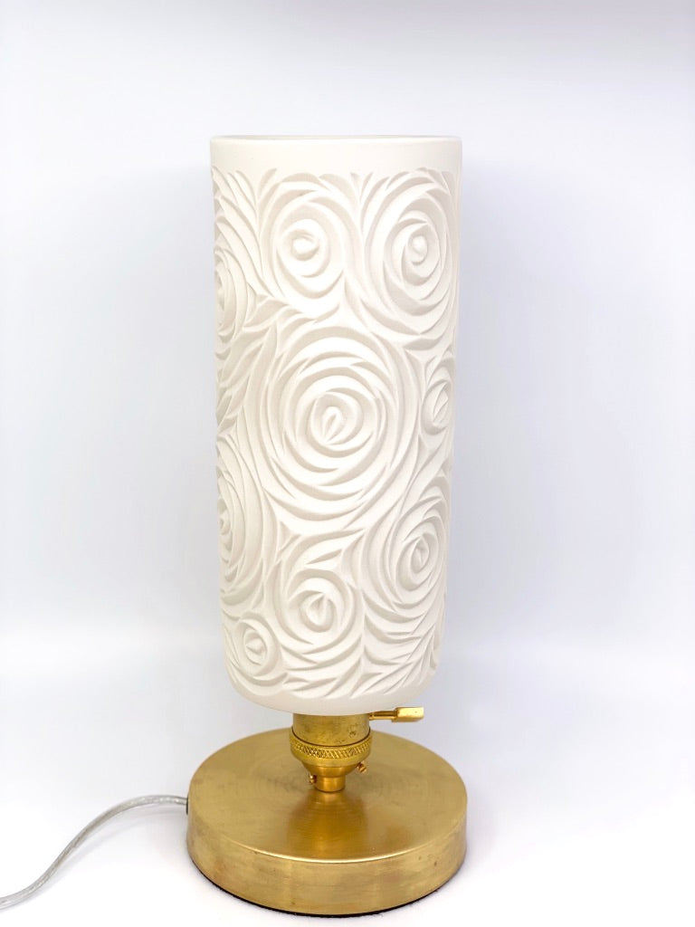 Table Lamp- Swirl Hand-carved Porcelain Shade and Unfinished Brass Base