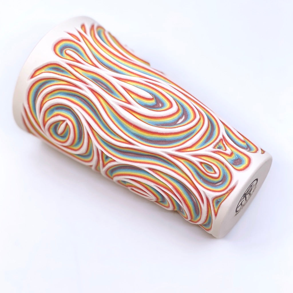Rainbow Swirl Pint- White Exterior 7 Layer Carved