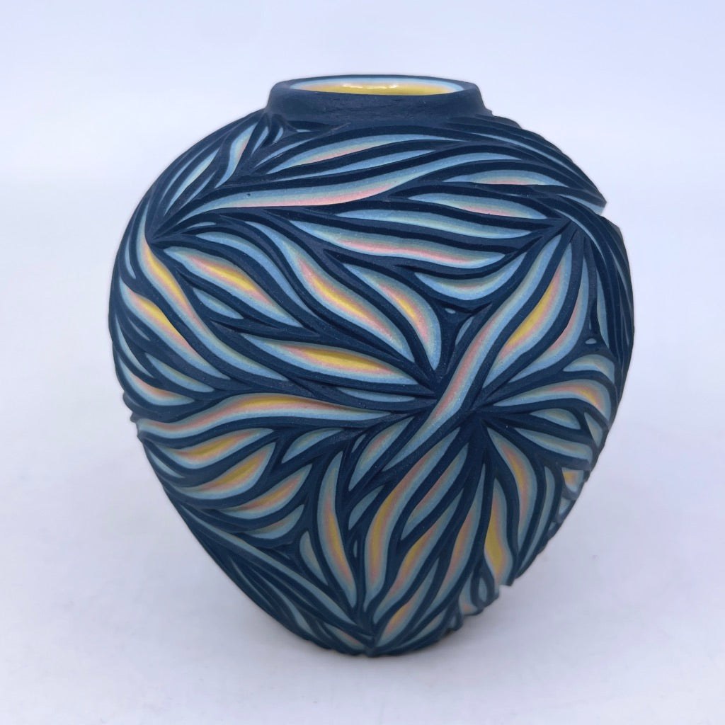 Custom for Bill* Dark Blue Cotton Candy Intricate Carved Bud Vase