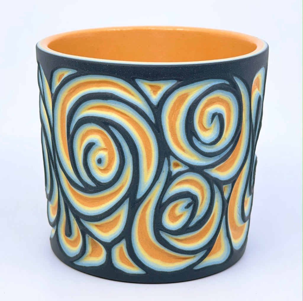 Black to Lt. Orange Swirls 5-Layer Tumbler