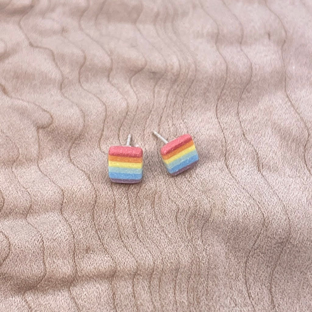 Rainbow Rectangle Stud Earrings