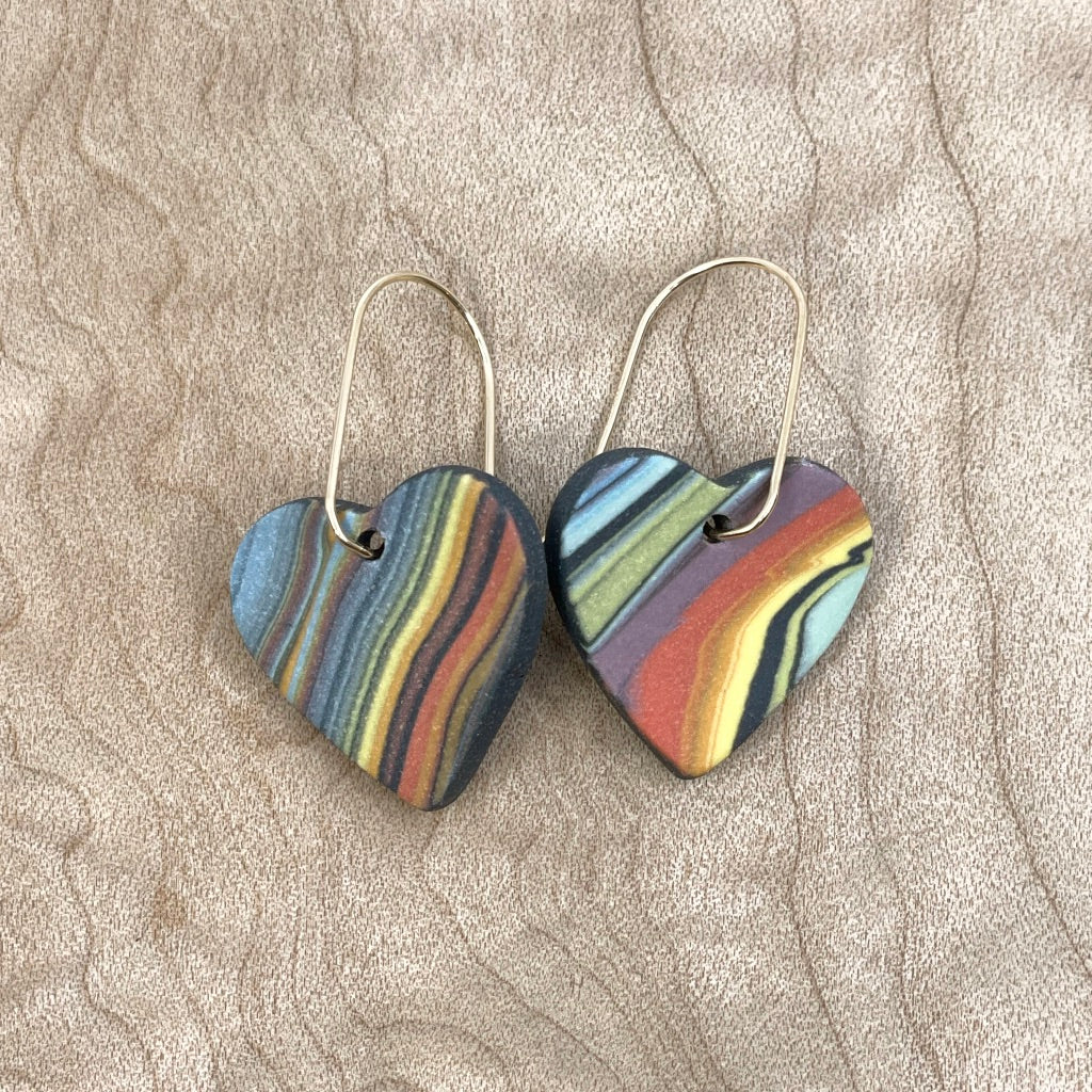 Dark Rainbow Strata Heart Drop Earrings