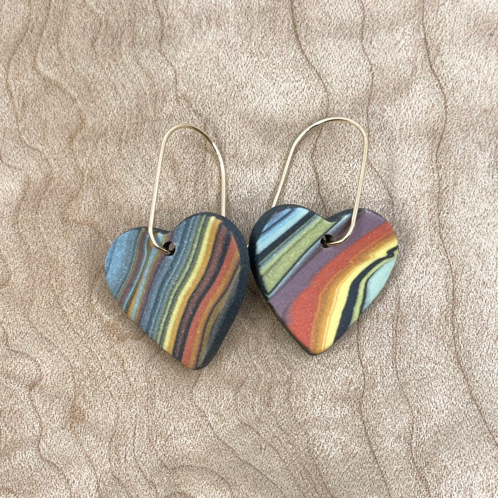 Dark Rainbow Strata Heart Drop Earrings