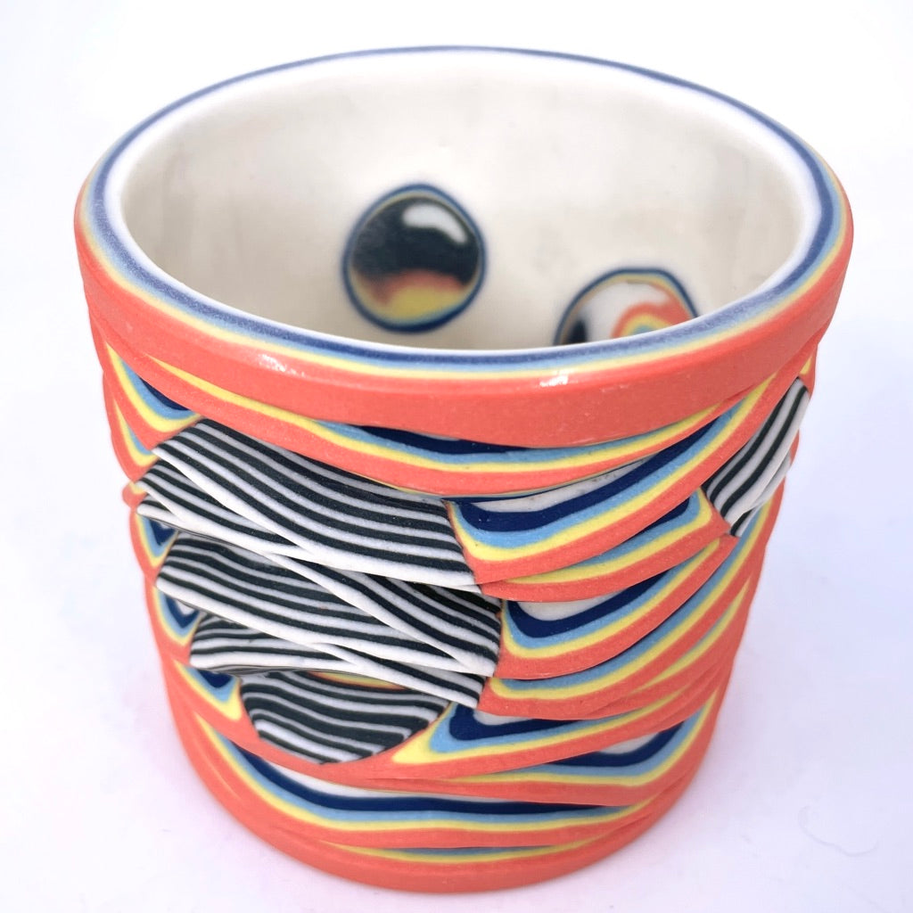 Flow Hybrid Layering- Coral to White w/ B&W Inserts- Carved 19 Layer Functional Fine Art Tumbler