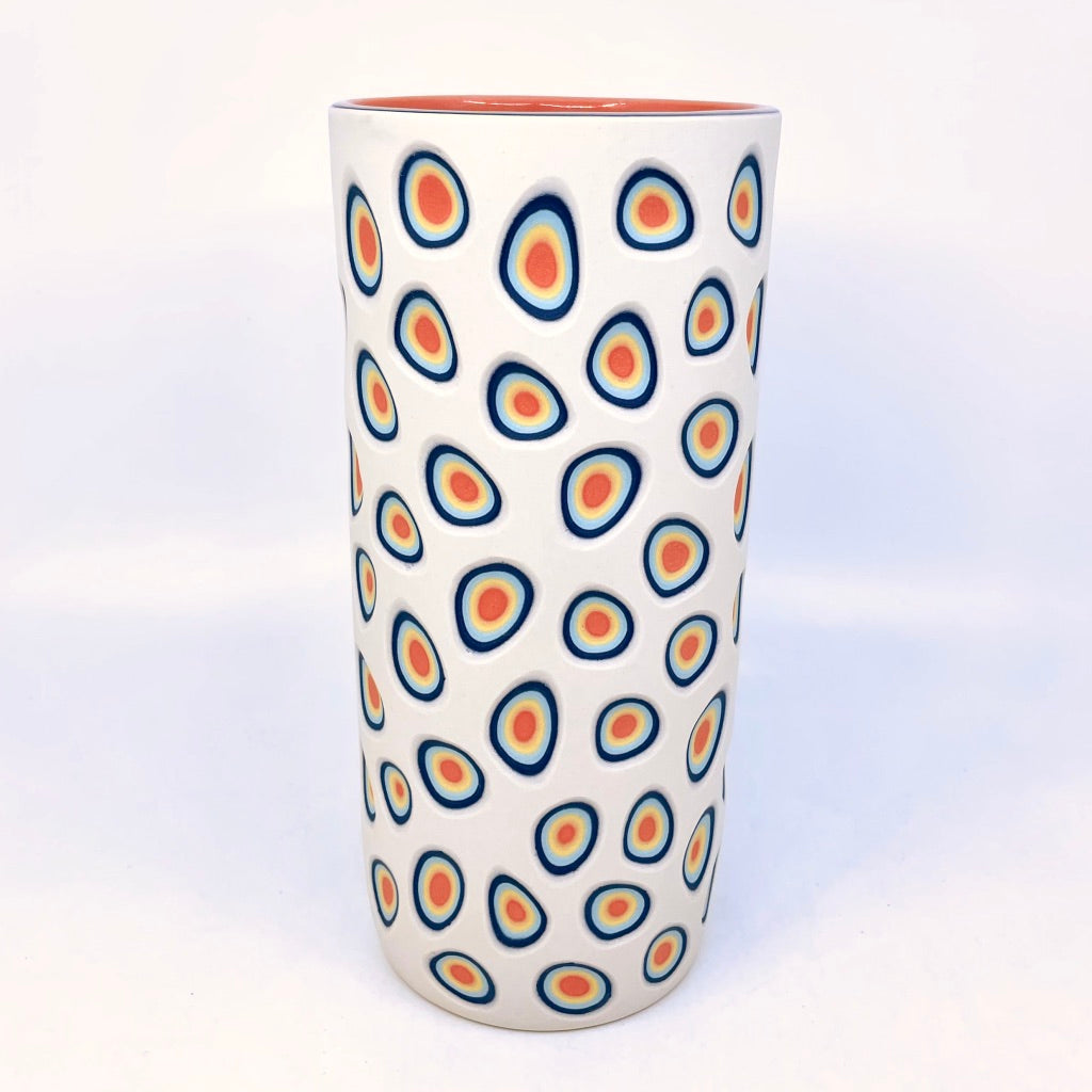 Large 5-Layer White to Mango Carved Vase